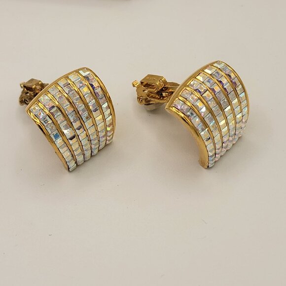Butler Fifth Avenue Collection Crystal Rhinestone Gold-tone Clip-on Earrings - Picture 4 of 9